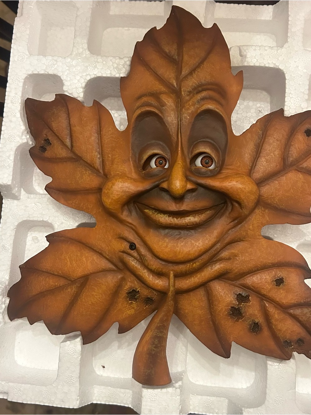 BROWN LEAF maple leaf Wall Decor 3D Art MOVING EYES Anthromophic w Box -Works!